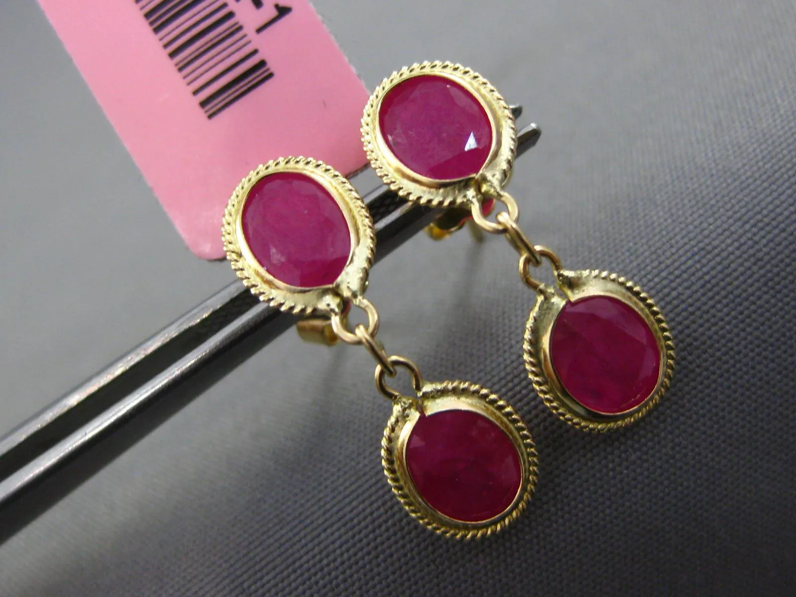 .76CT AAA RUBY 14K YELLOW GOLD DOUBLE OVAL FILIGREE BY THE YARD HANGING EARRINGS