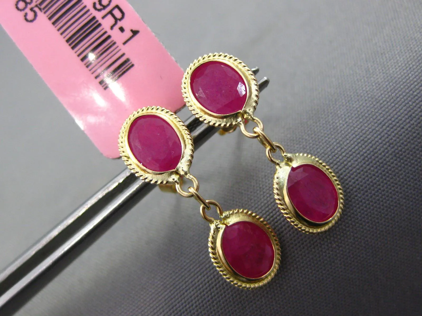 .76CT AAA RUBY 14K YELLOW GOLD DOUBLE OVAL FILIGREE BY THE YARD HANGING EARRINGS