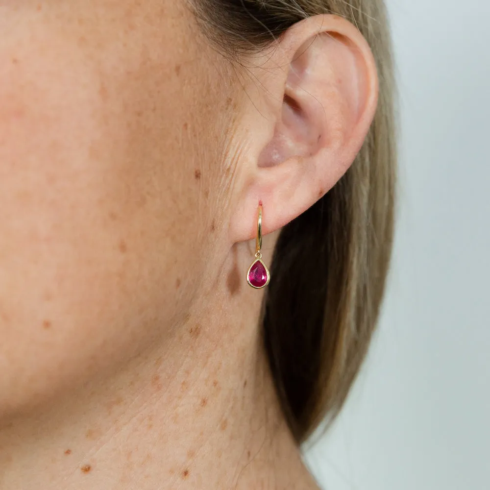 9ct Yellow Gold 2.00ct Natural Enhanced Ruby Pear Drop Earrings