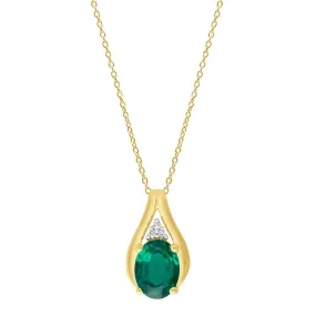 9ct Yellow Gold Diamond and Created Emerald Necklace