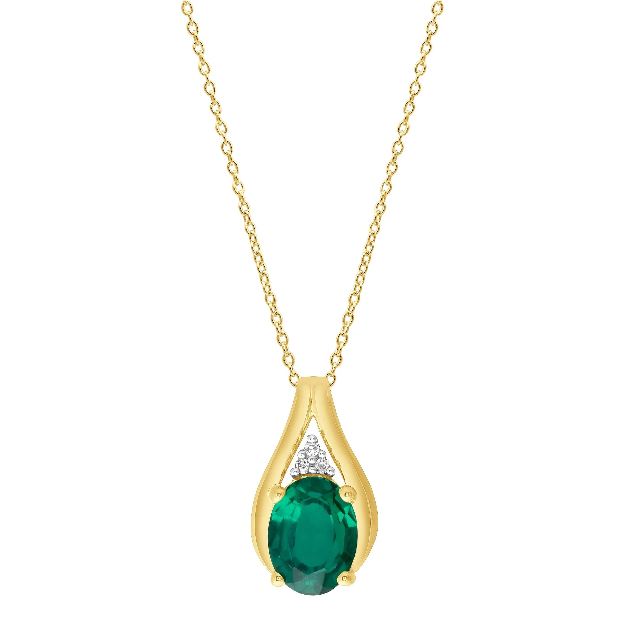 9ct Yellow Gold Diamond and Created Emerald Necklace
