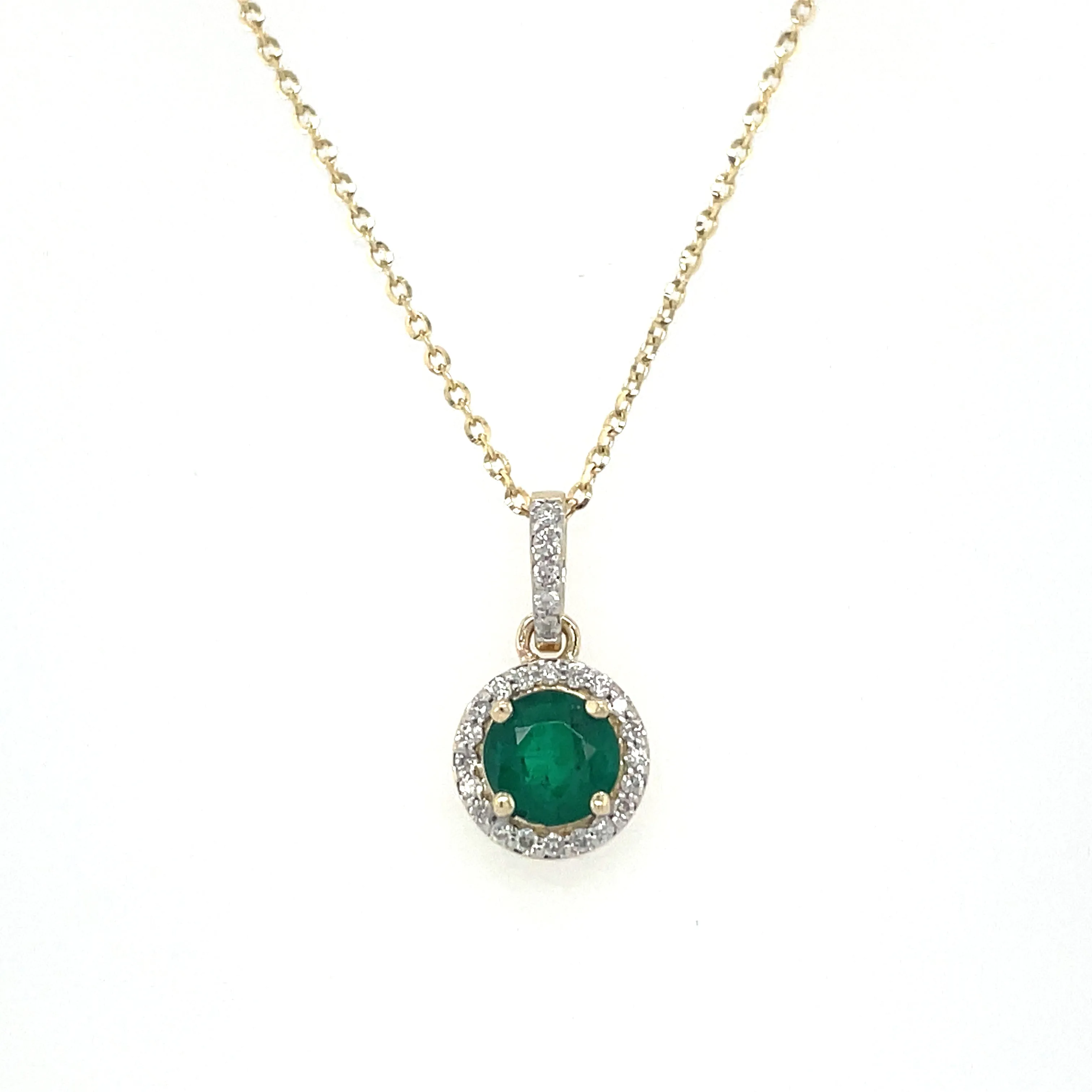 9ct Yellow Gold Round 0.45ct Emerald & Diamond Halo Pendant