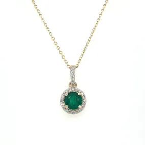 9ct Yellow Gold Round 0.45ct Emerald & Diamond Halo Pendant