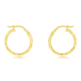 9ct Yellow Gold Silverfilled Fancy Twisted 15mm Hoop Earrings