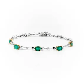 9K White & Yellow Gold Tdw. 2.30ct Emerald and Diamond Bracelet - 20608385