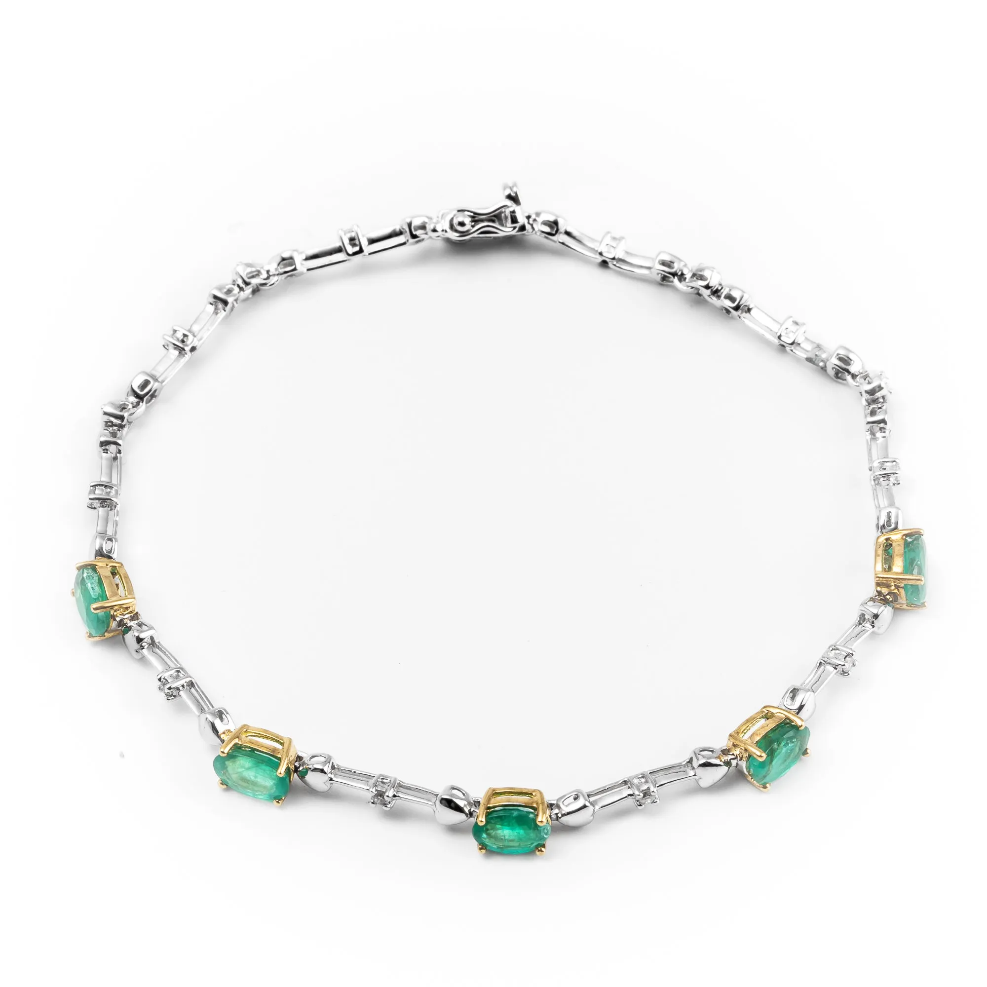 9K White & Yellow Gold Tdw. 2.30ct Emerald and Diamond Bracelet - 20608385