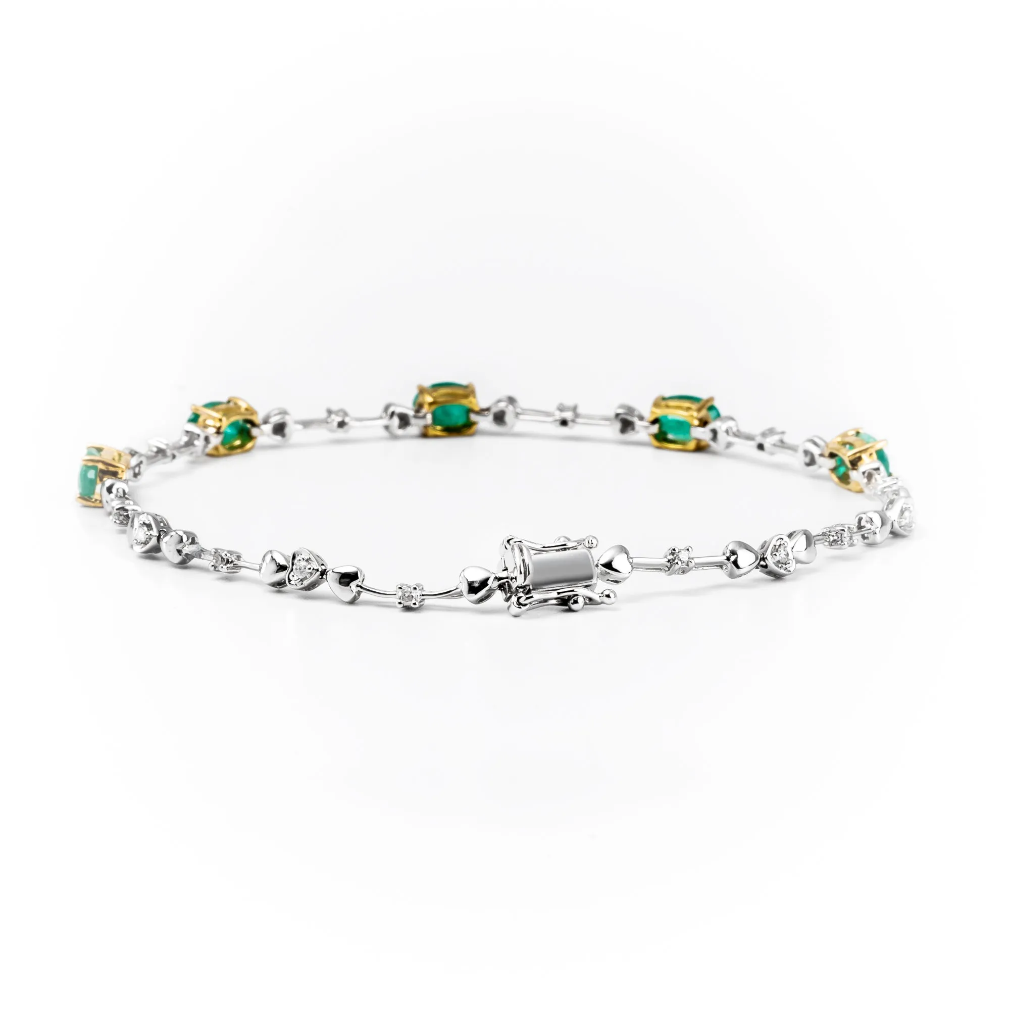 9K White & Yellow Gold Tdw. 2.30ct Emerald and Diamond Bracelet - 20608385
