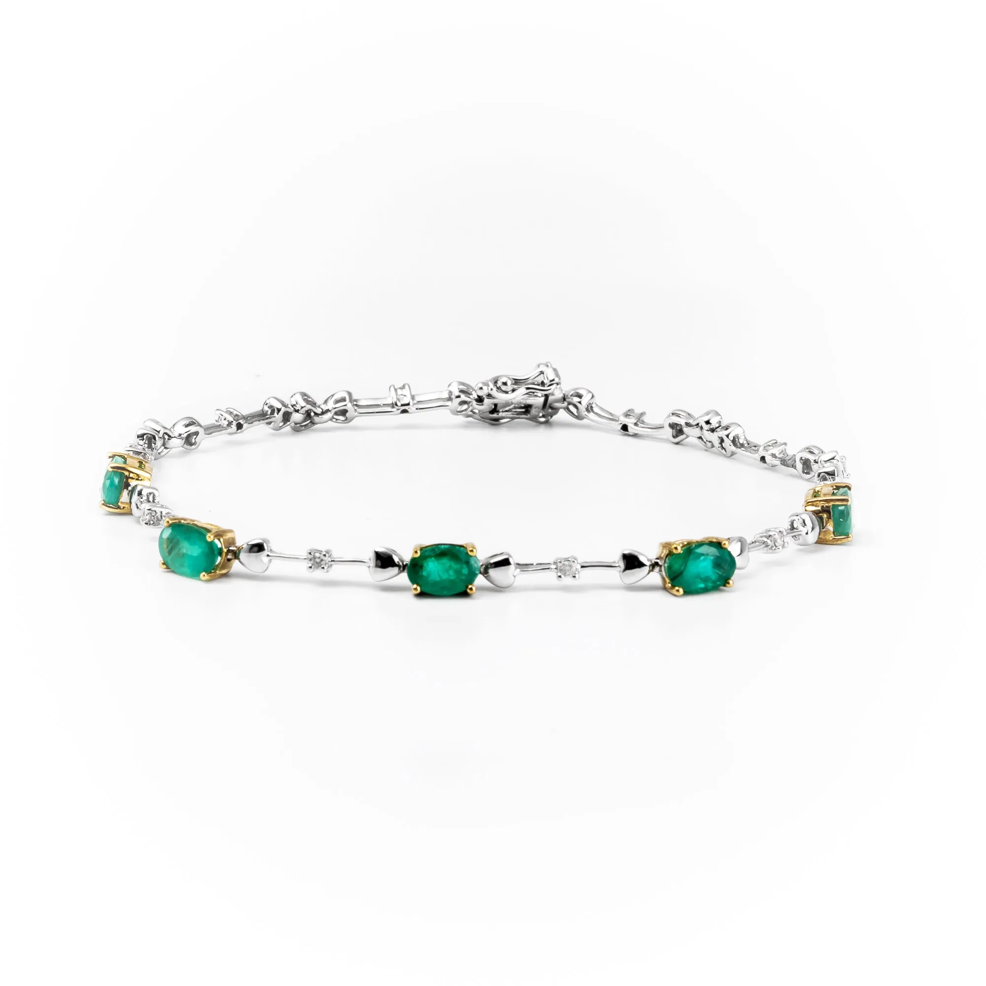 9K White & Yellow Gold Tdw. 2.30ct Emerald and Diamond Bracelet - 20608385