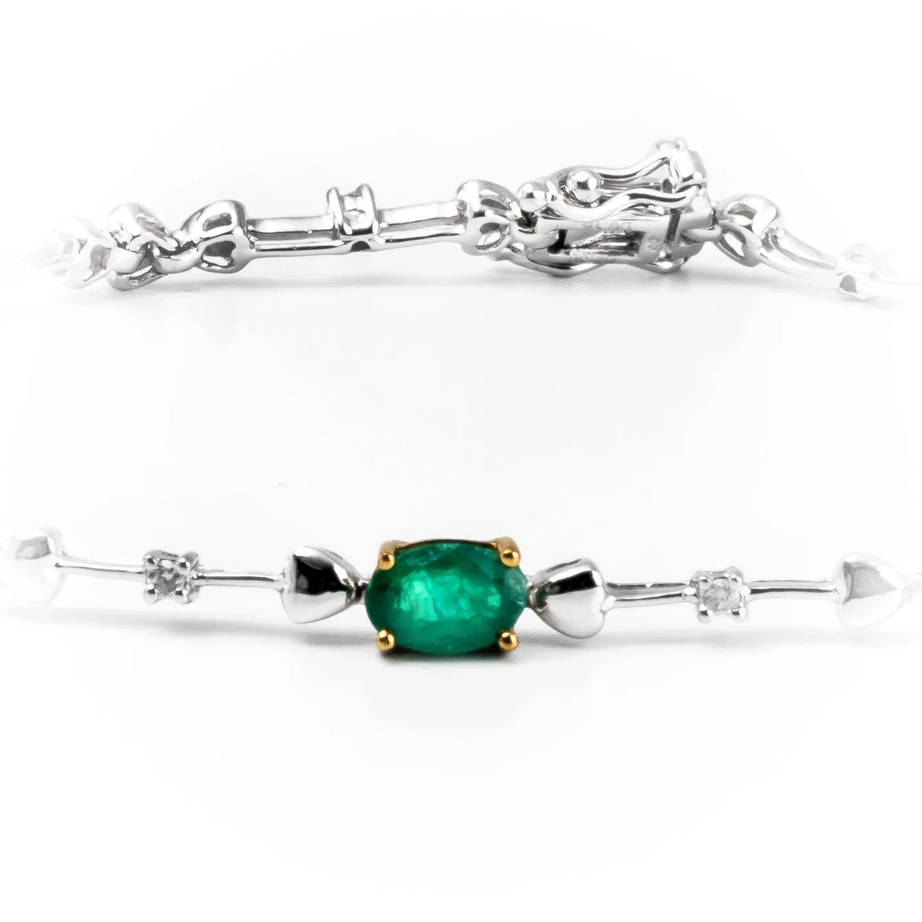 9K White & Yellow Gold Tdw. 2.30ct Emerald and Diamond Bracelet - 20608385