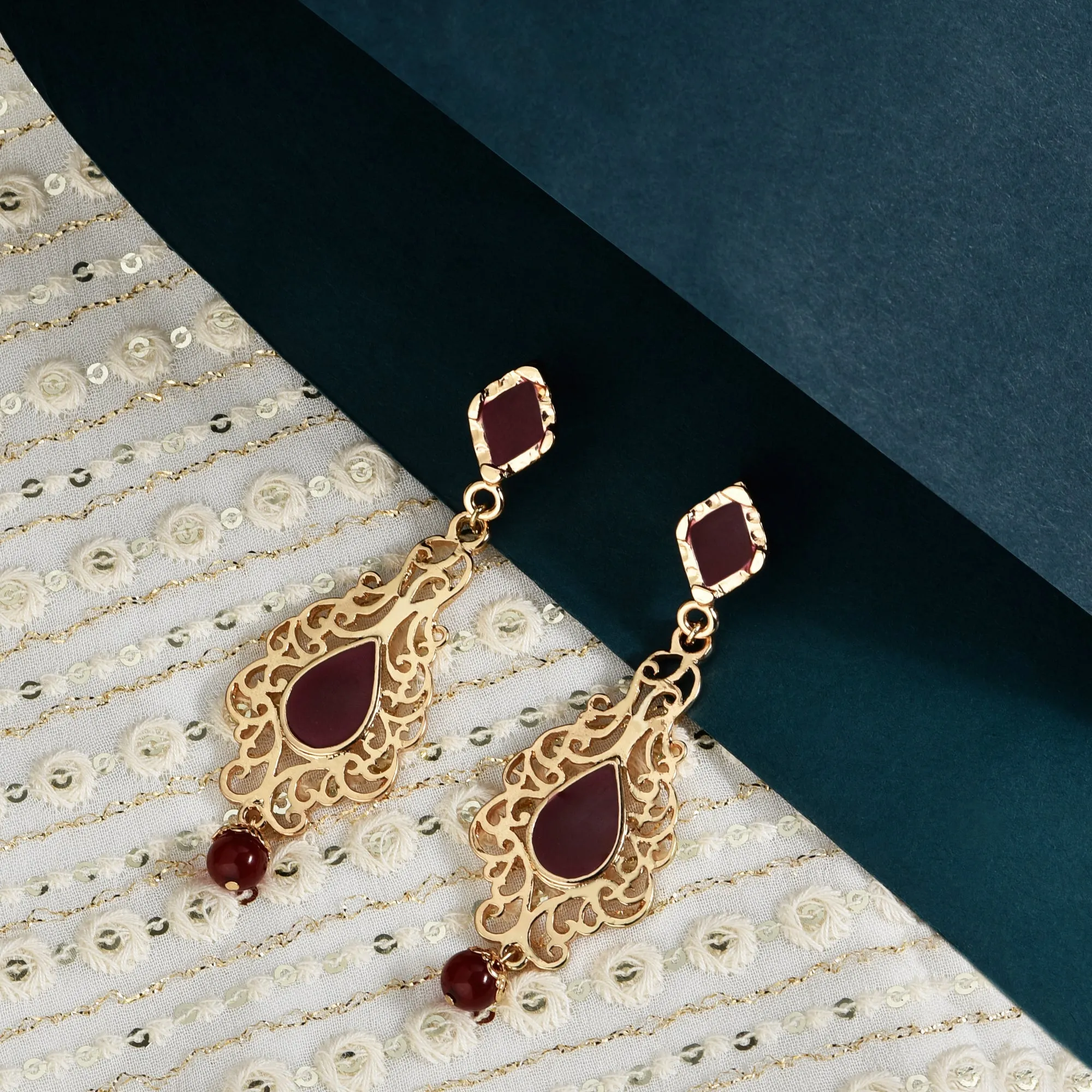 Accessorize London Women's Red Filigree Long Drop Earrings