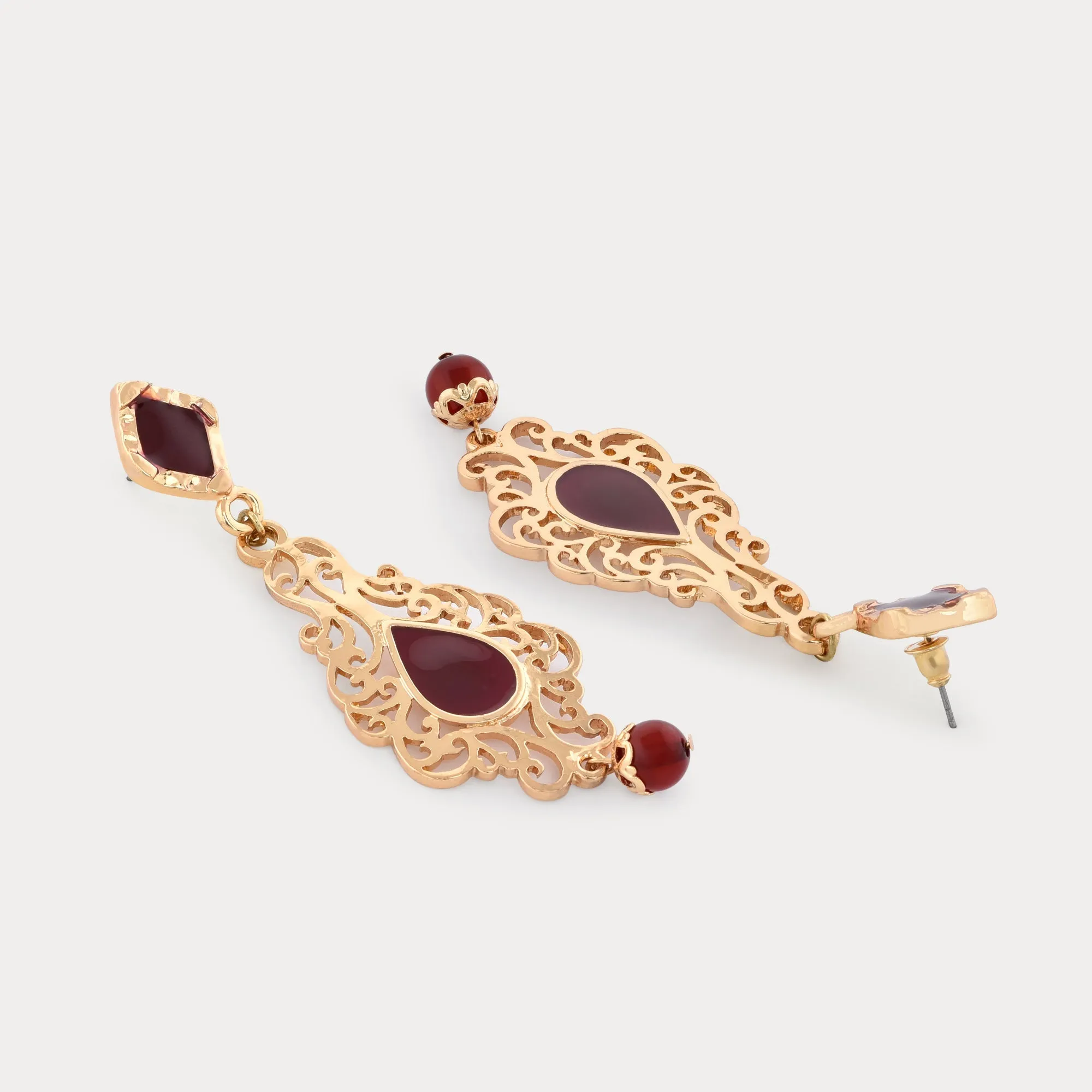 Accessorize London Women's Red Filigree Long Drop Earrings