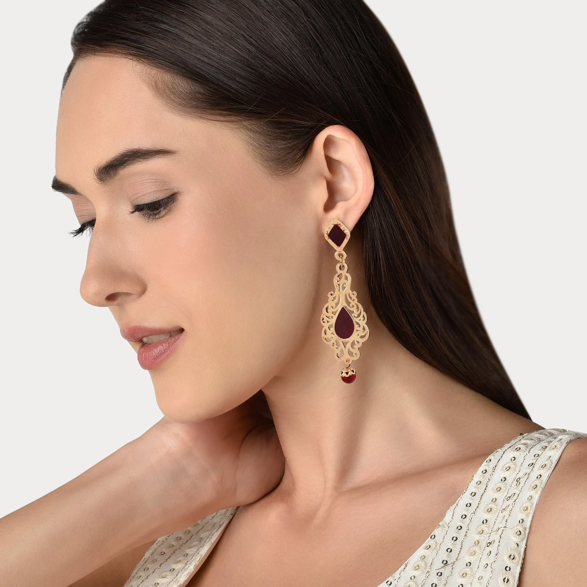 Accessorize London Women's Red Filigree Long Drop Earrings