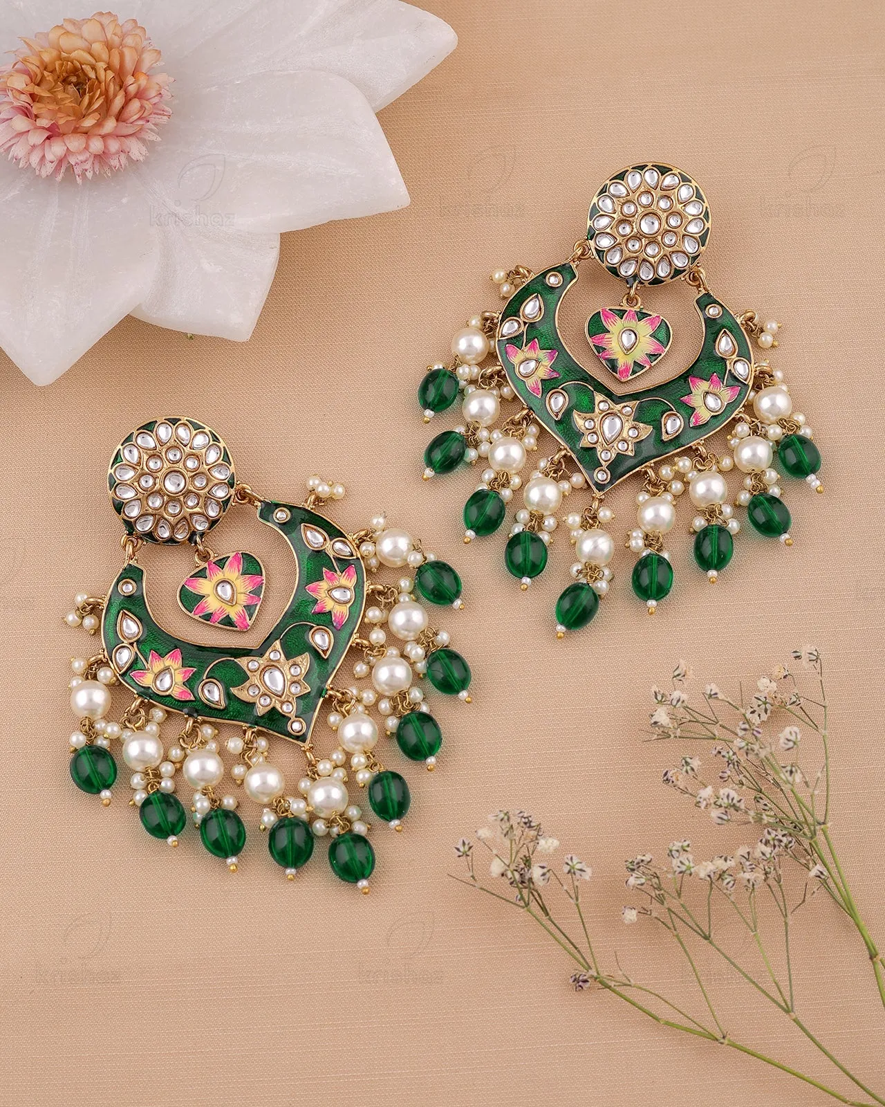 Afreen Kundan Chandbali Earrings - RANG