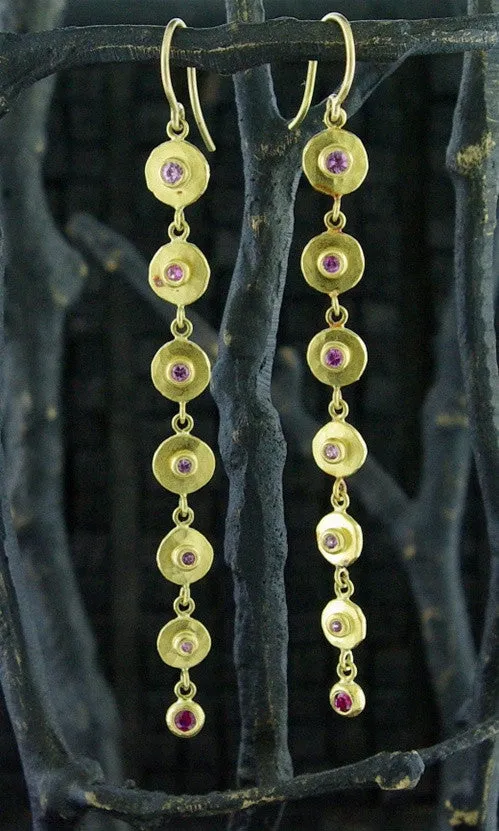 Annie Fensterstock 22k Yellow Gold, Pink Sapphire, and Ruby Earrings