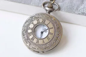 Antique Bronze Double Numerals Pocket Watch Necklace Set of 1 A6610