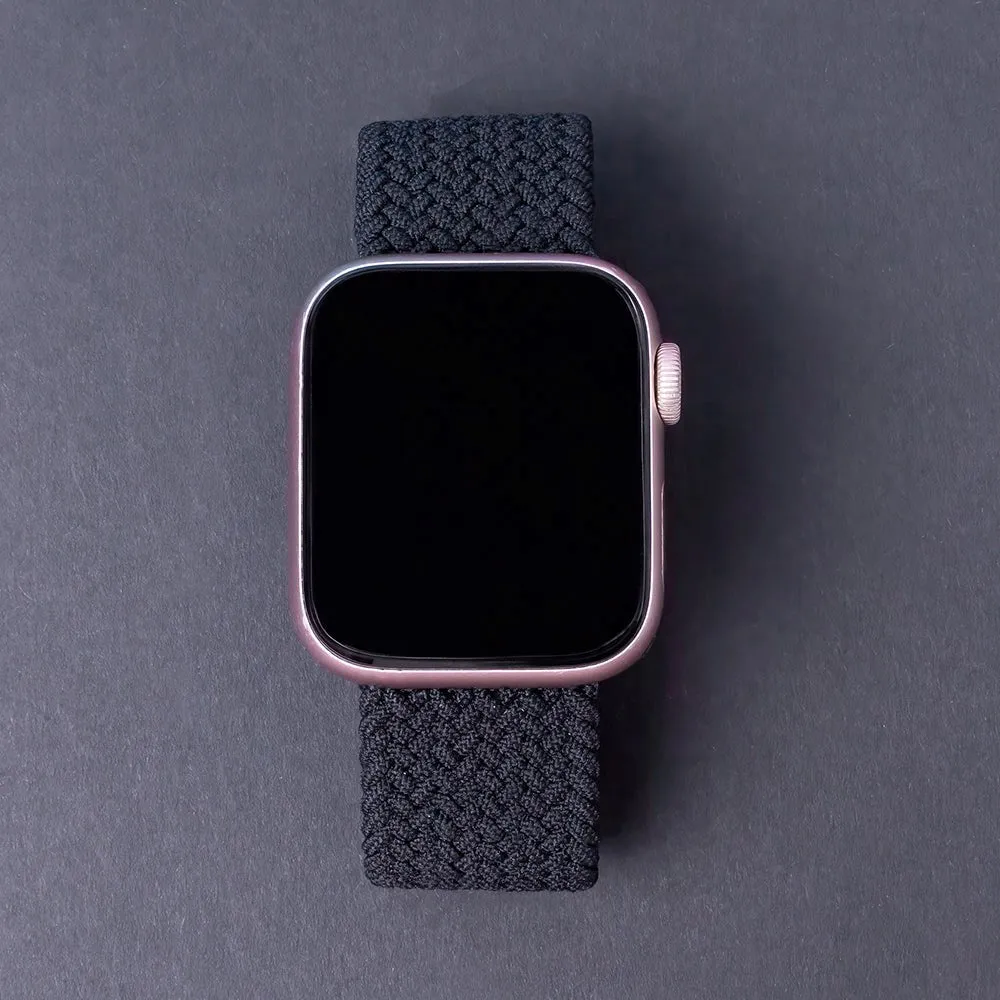 Apple Watch (42/44/SE/45/46/49mm) Elastisk Stof Rem - Str. M - Sort