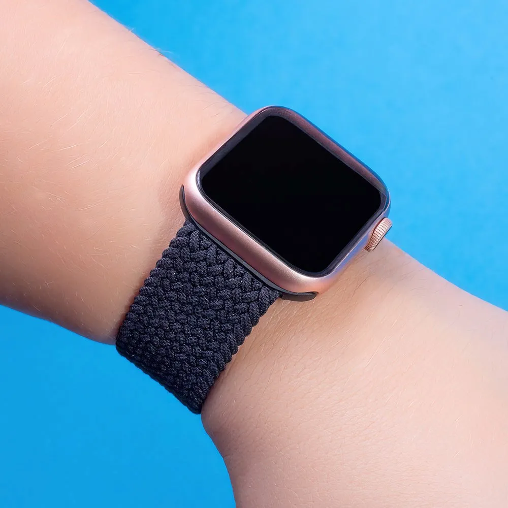 Apple Watch (42/44/SE/45/46/49mm) Elastisk Stof Rem - Str. M - Sort