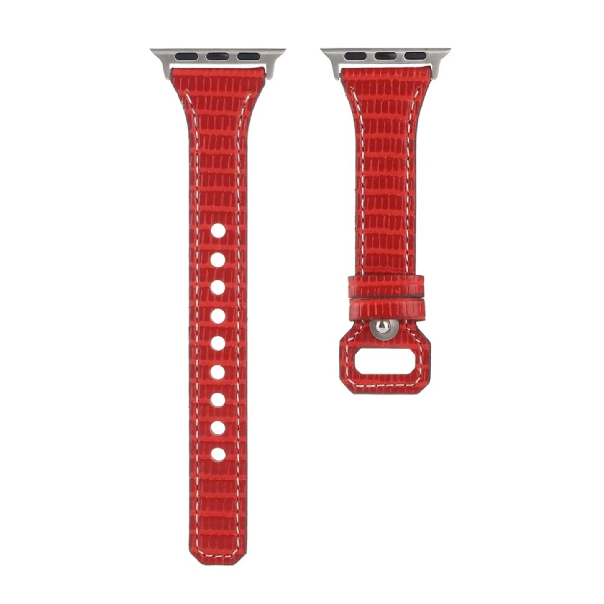 Apple Watch 44mm bamboo textured genuine leather watch strap - Red