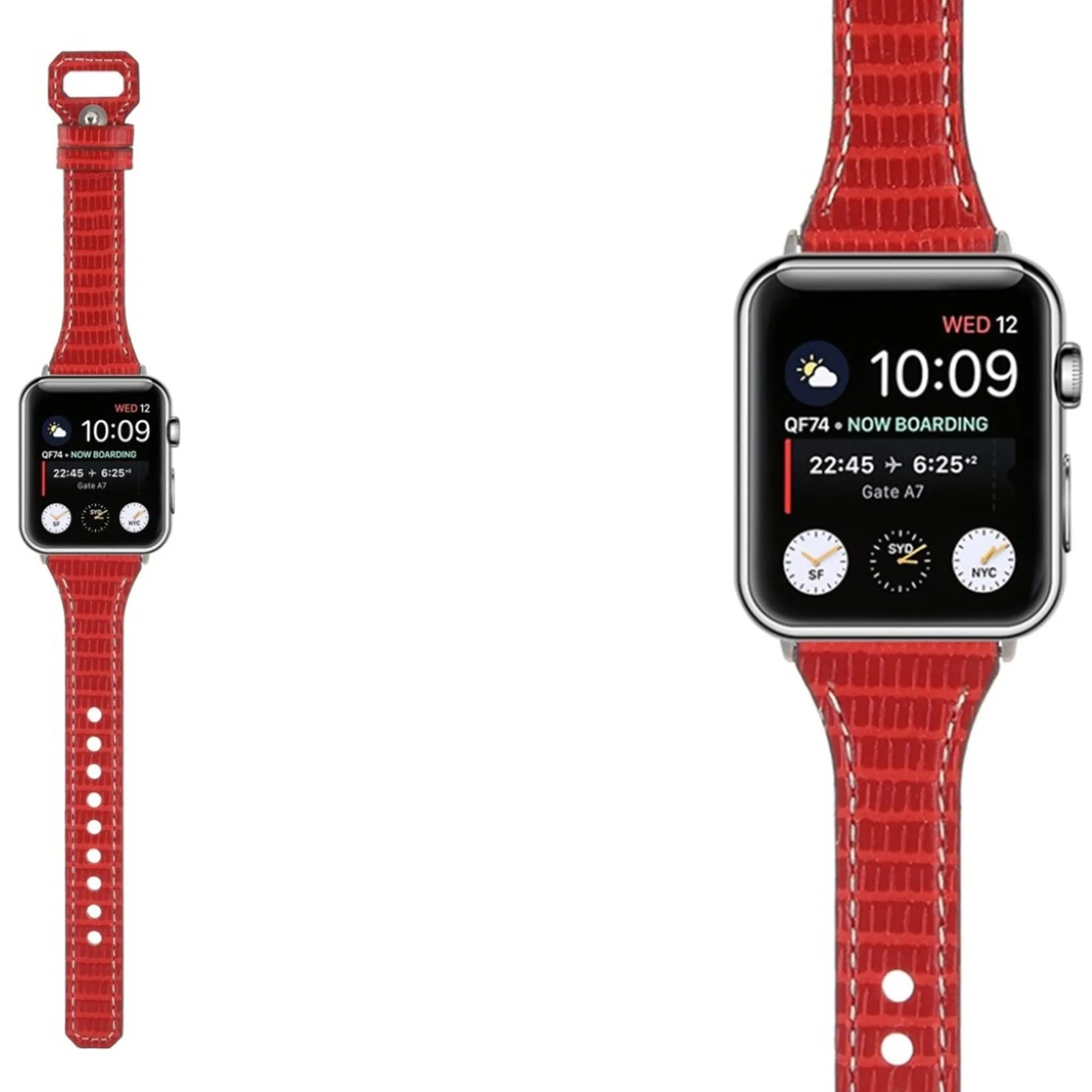 Apple Watch 44mm bamboo textured genuine leather watch strap - Red