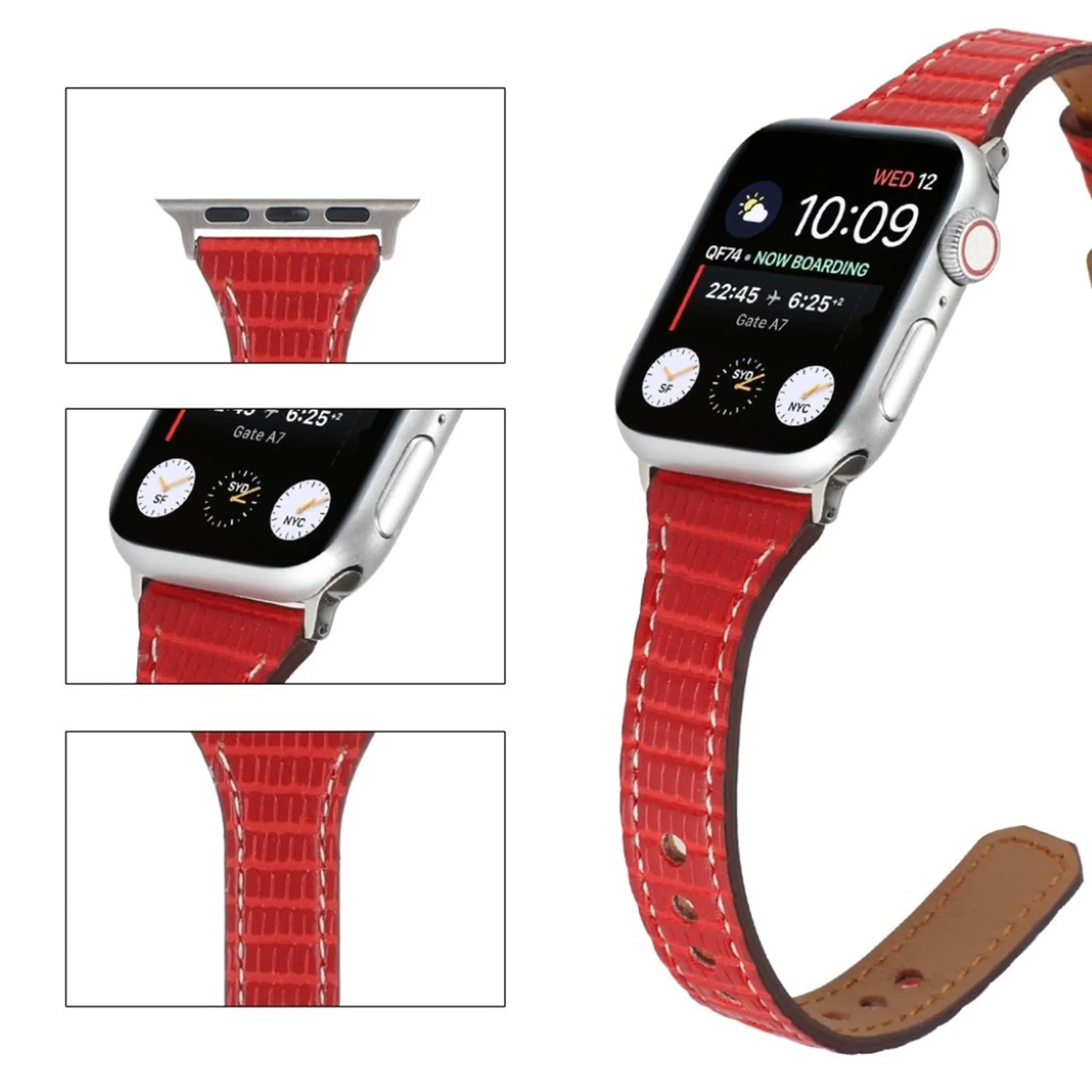Apple Watch 44mm bamboo textured genuine leather watch strap - Red
