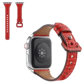 Apple Watch 44mm bamboo textured genuine leather watch strap - Red