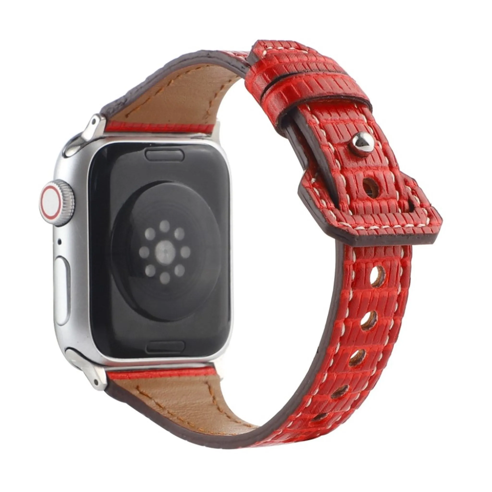 Apple Watch 44mm bamboo textured genuine leather watch strap - Red