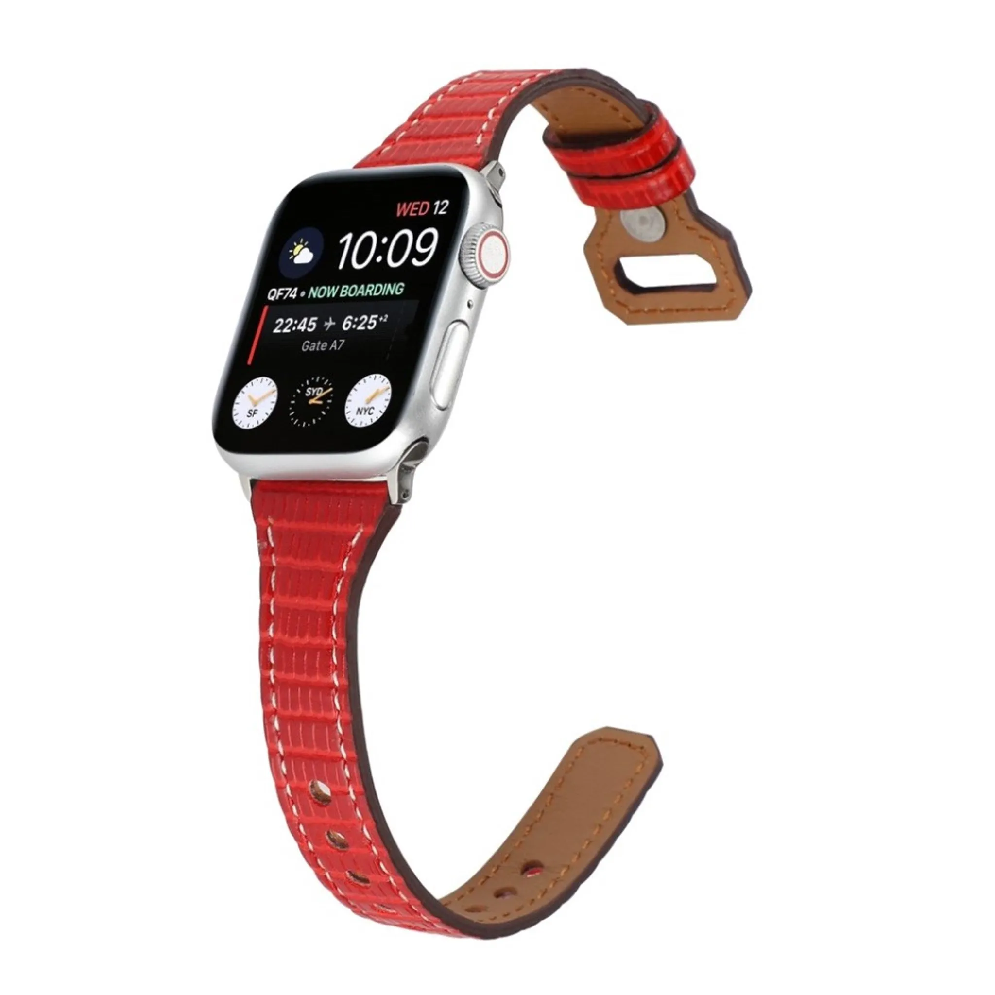 Apple Watch 44mm bamboo textured genuine leather watch strap - Red