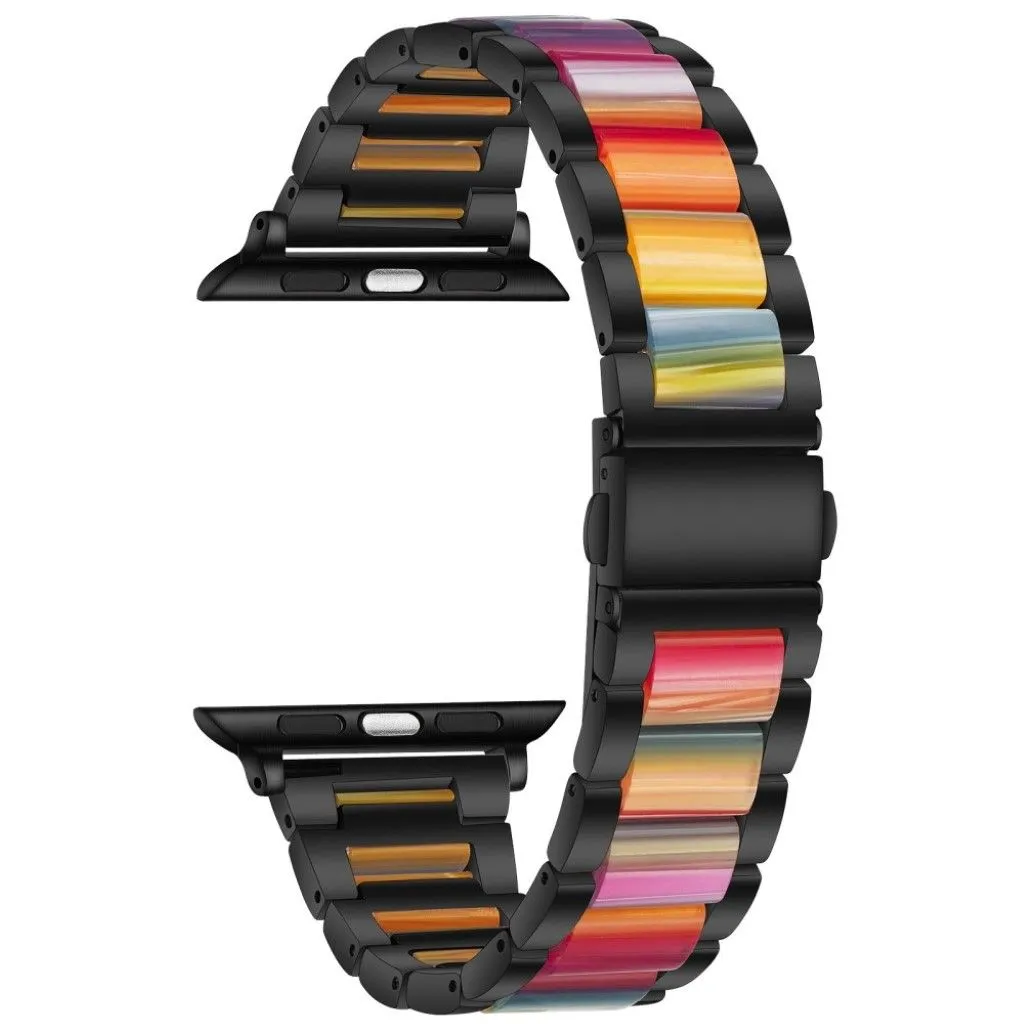 Apple Watch 44mm elegant three bead   stainless steel watch strap - Black / Multi-color