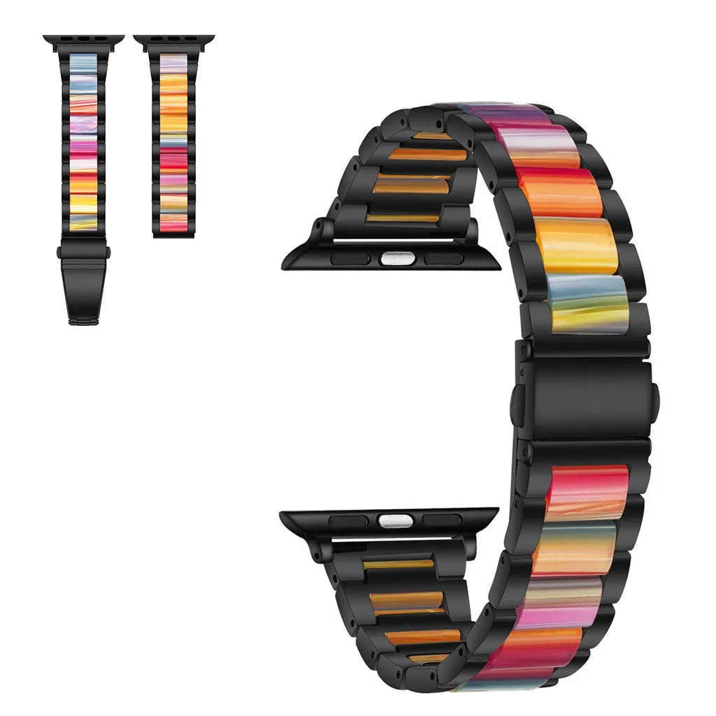 Apple Watch 44mm elegant three bead   stainless steel watch strap - Black / Multi-color