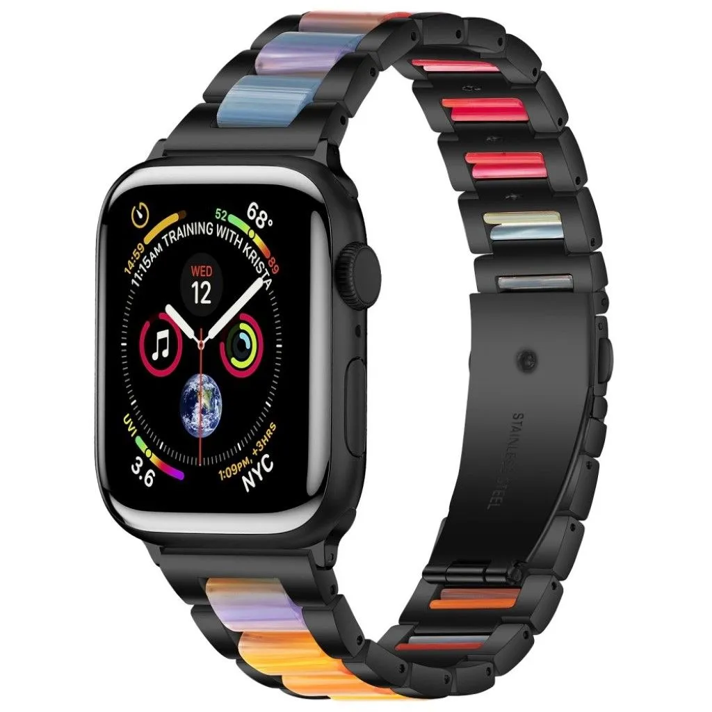 Apple Watch 44mm elegant three bead   stainless steel watch strap - Black / Multi-color