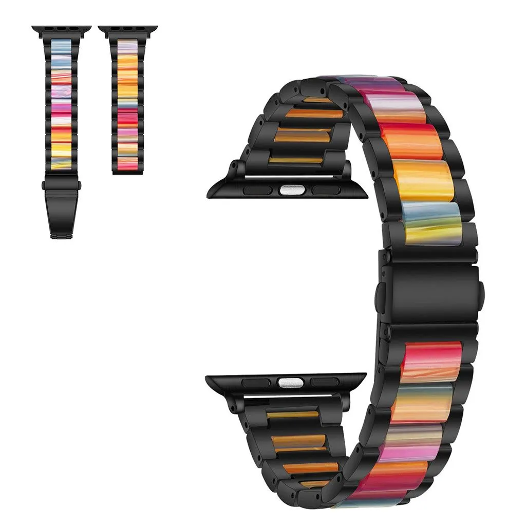 Apple Watch 44mm elegant three bead   stainless steel watch strap - Black / Multi-color