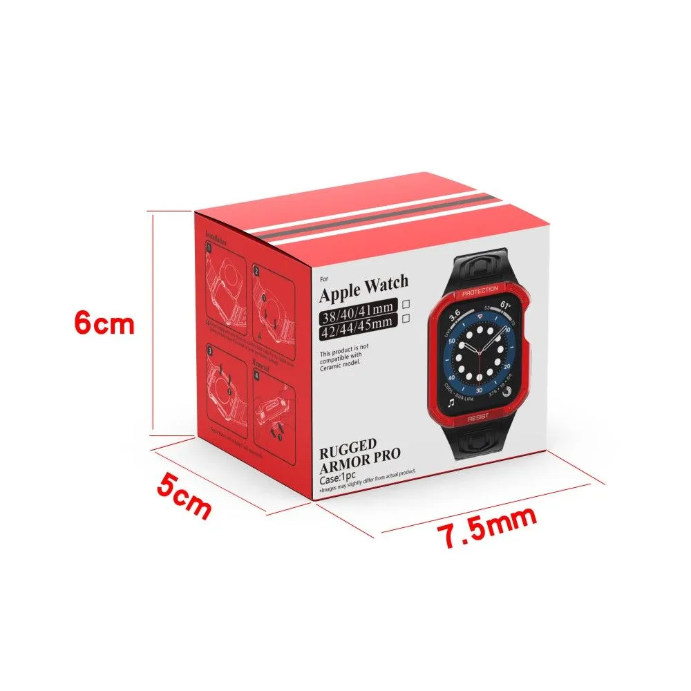 Apple Watch (45mm) color contrast watch strap    protective case - Red / White
