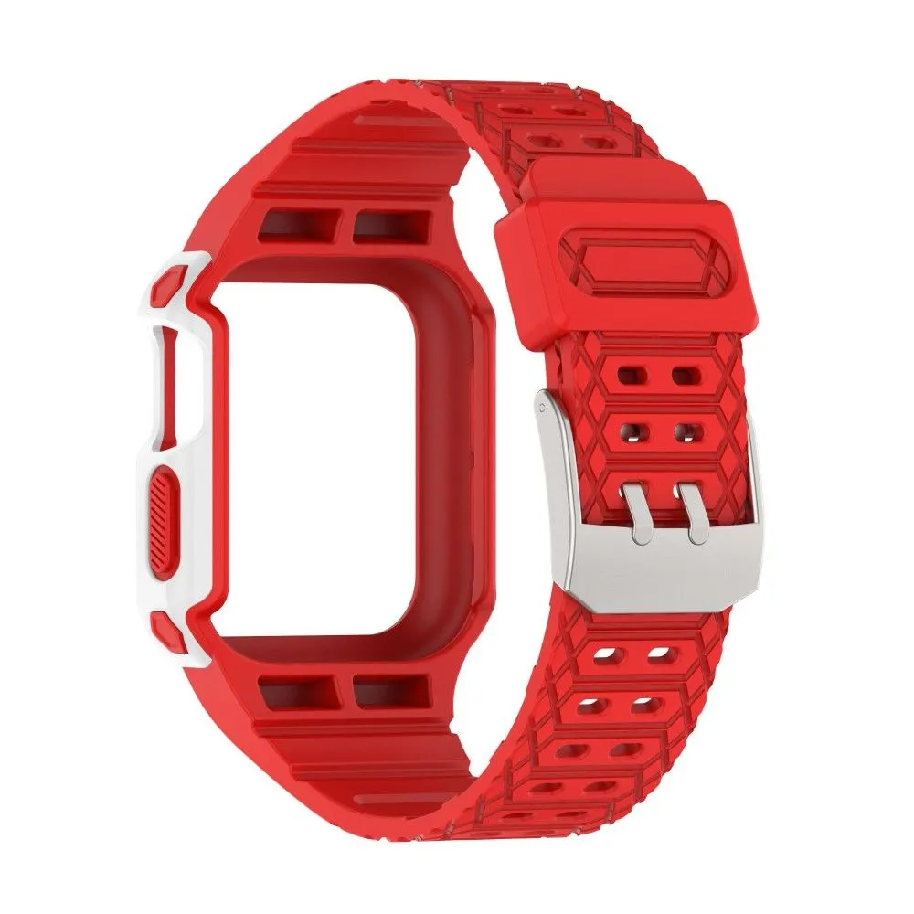 Apple Watch (45mm) color contrast watch strap    protective case - Red / White