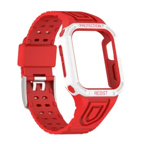 Apple Watch (45mm) color contrast watch strap    protective case - Red / White