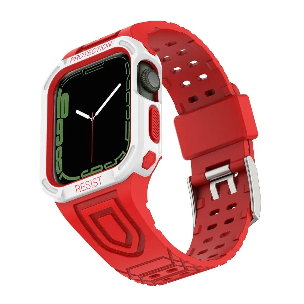 Apple Watch (45mm) color contrast watch strap    protective case - Red / White