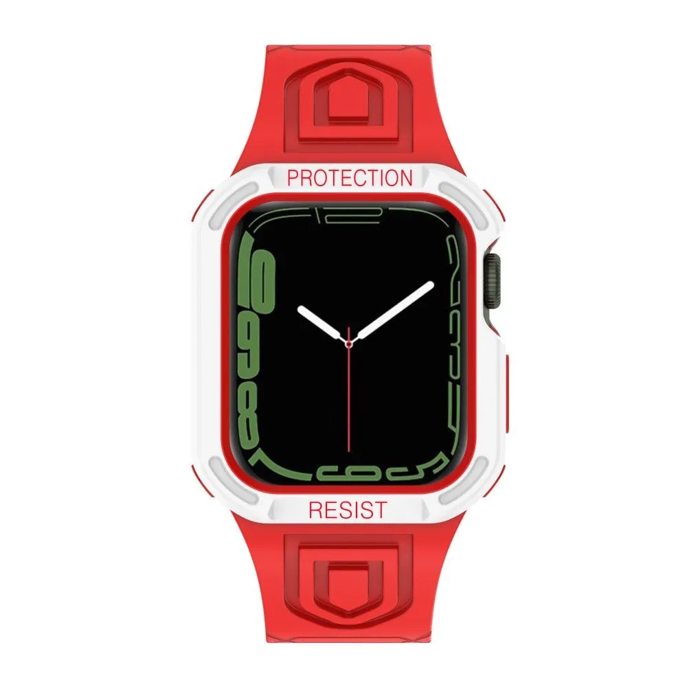 Apple Watch (45mm) color contrast watch strap    protective case - Red / White