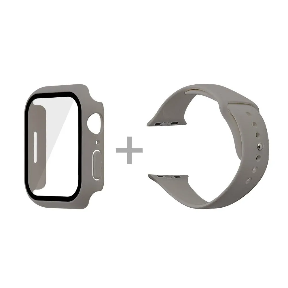 Apple Watch (45mm) silicone watch strap   cover with tempered glass - Grey / Size: S / M