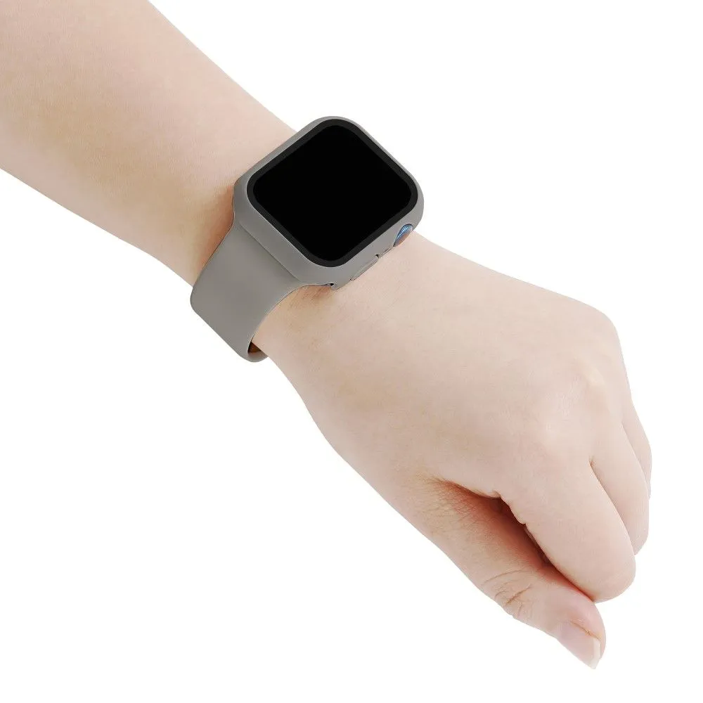 Apple Watch (45mm) silicone watch strap   cover with tempered glass - Grey / Size: S / M
