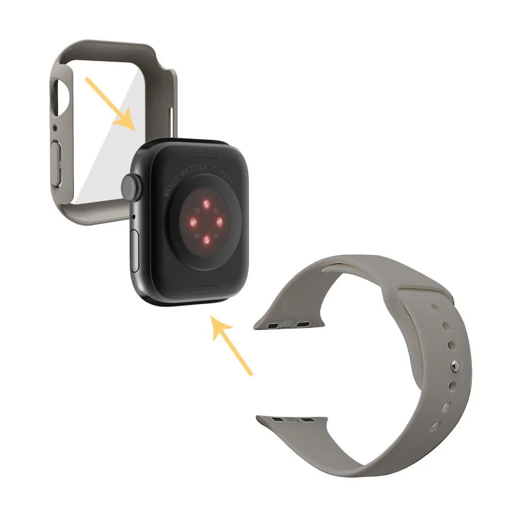 Apple Watch (45mm) silicone watch strap   cover with tempered glass - Grey / Size: S / M