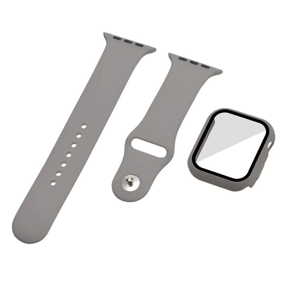 Apple Watch (45mm) silicone watch strap   cover with tempered glass - Grey / Size: S / M
