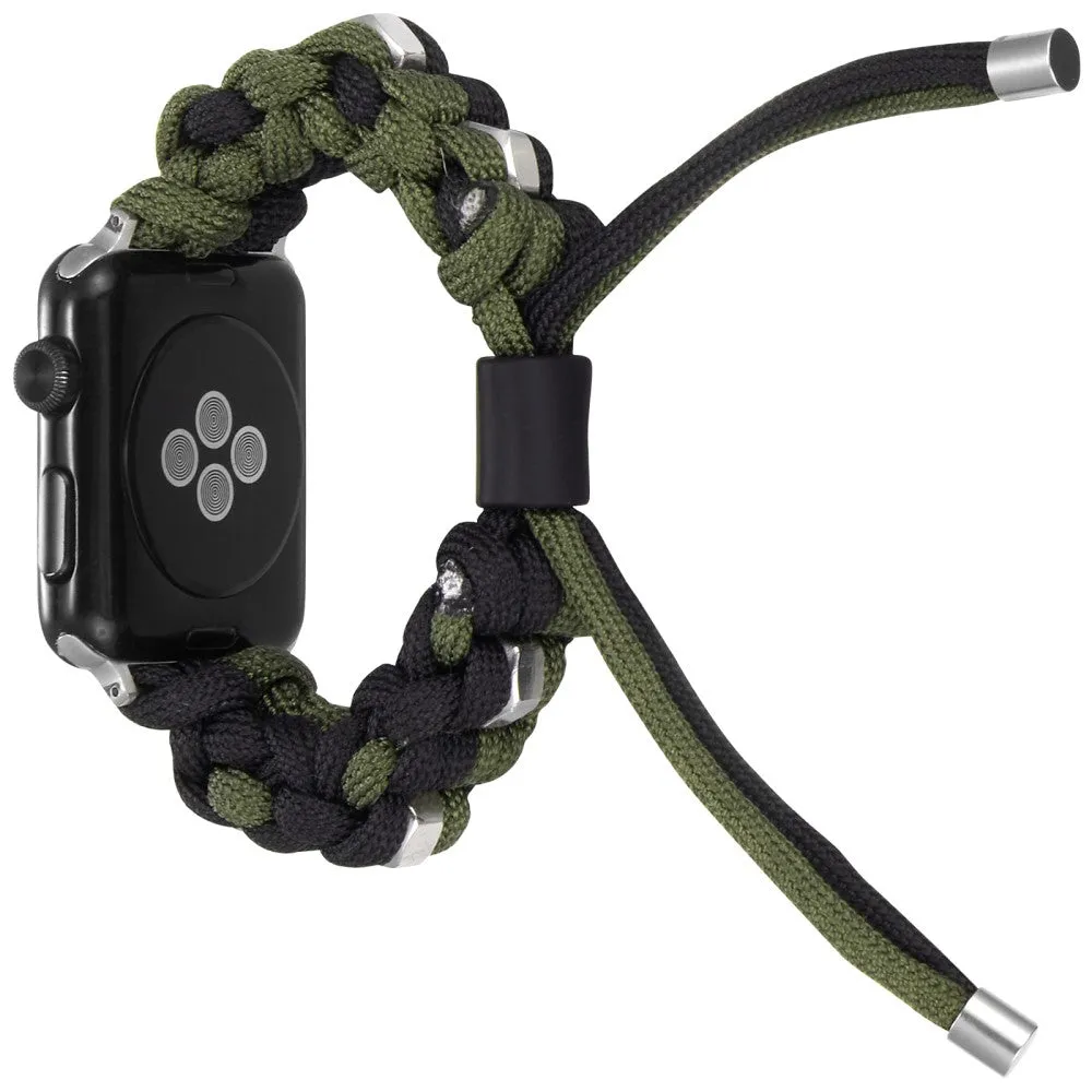 Apple Watch (45mm) stylish nylon   stainless steel ring watch strap - Black / Green