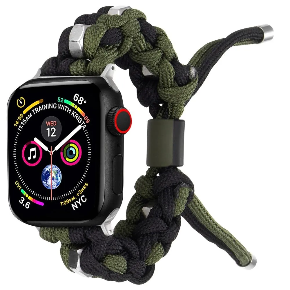 Apple Watch (45mm) stylish nylon   stainless steel ring watch strap - Black / Green