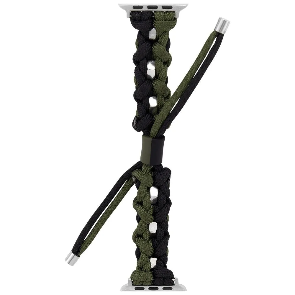 Apple Watch (45mm) stylish nylon   stainless steel ring watch strap - Black / Green