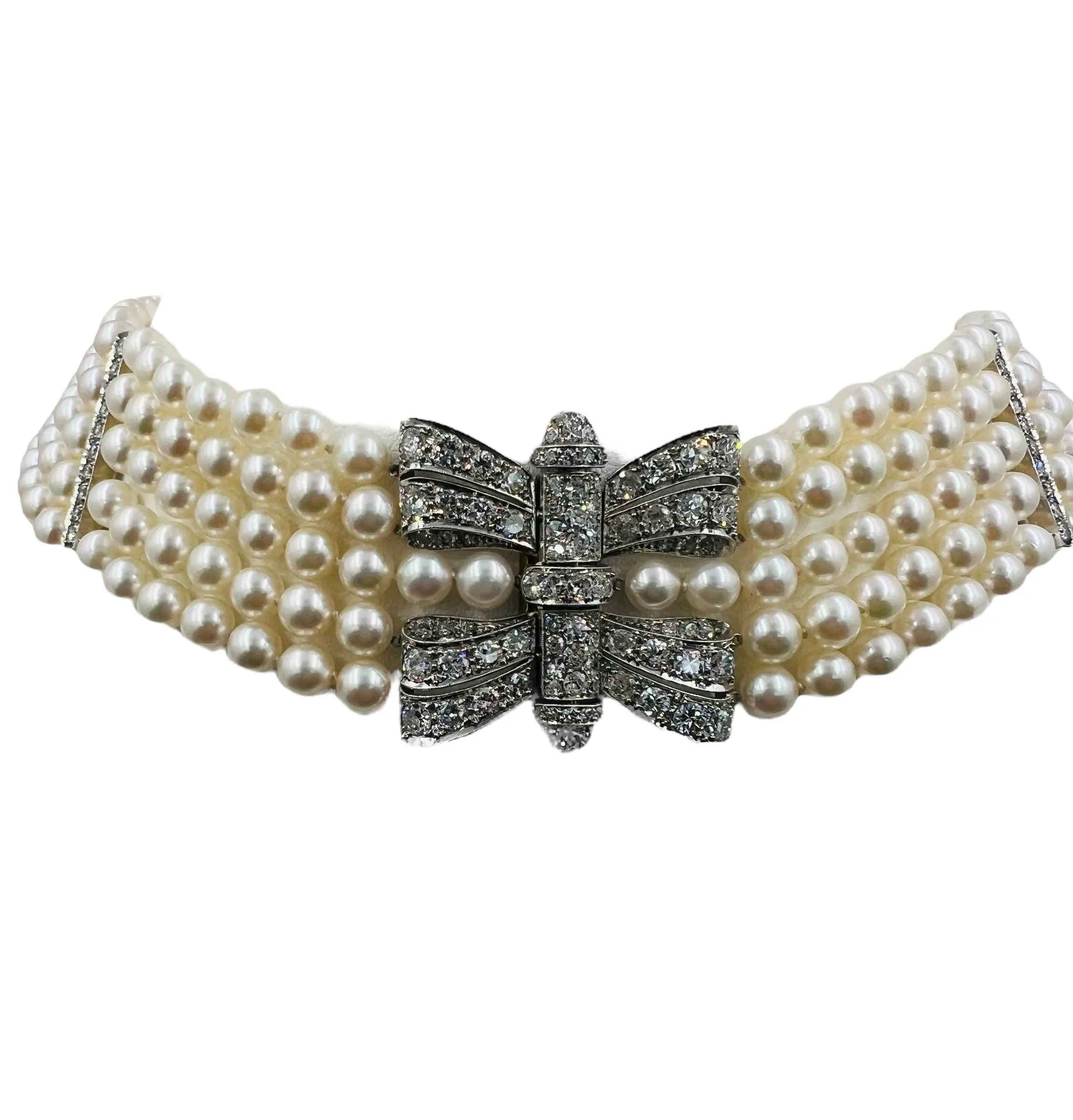Art Deco Pearl Diamond Platinum Choker Collar Necklace