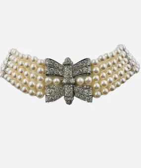 Art Deco Pearl Diamond Platinum Choker Collar Necklace