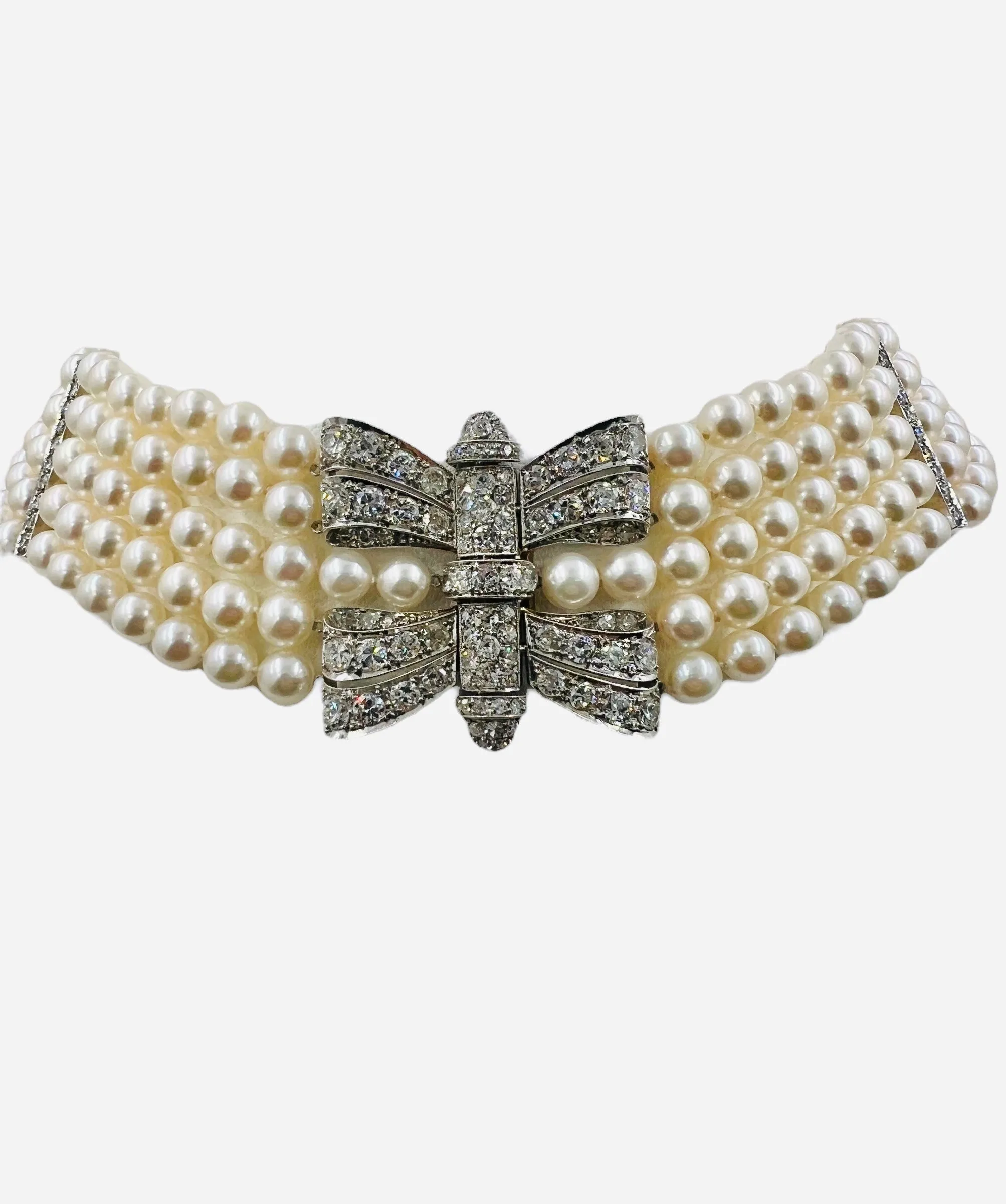 Art Deco Pearl Diamond Platinum Choker Collar Necklace