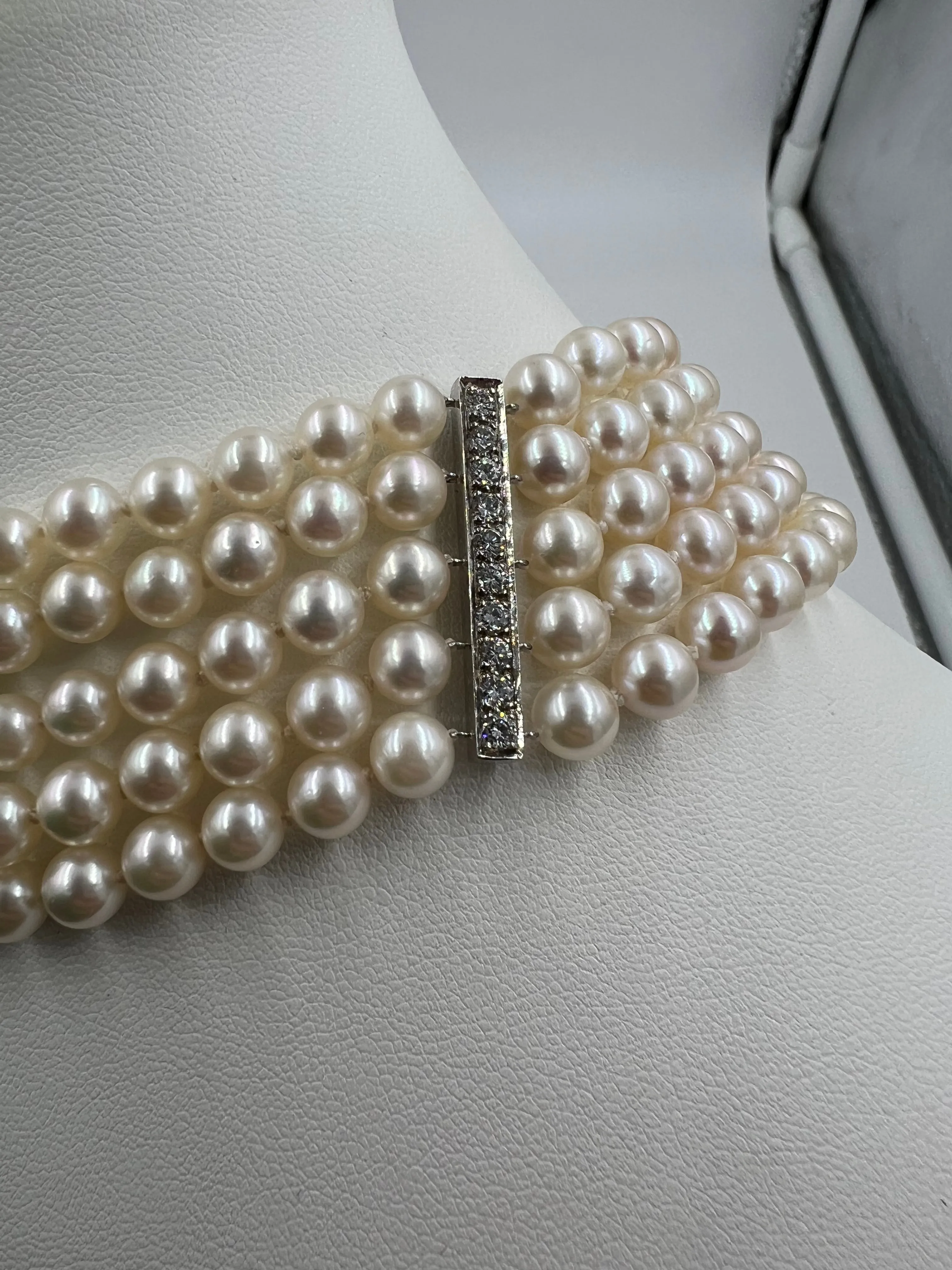 Art Deco Pearl Diamond Platinum Choker Collar Necklace