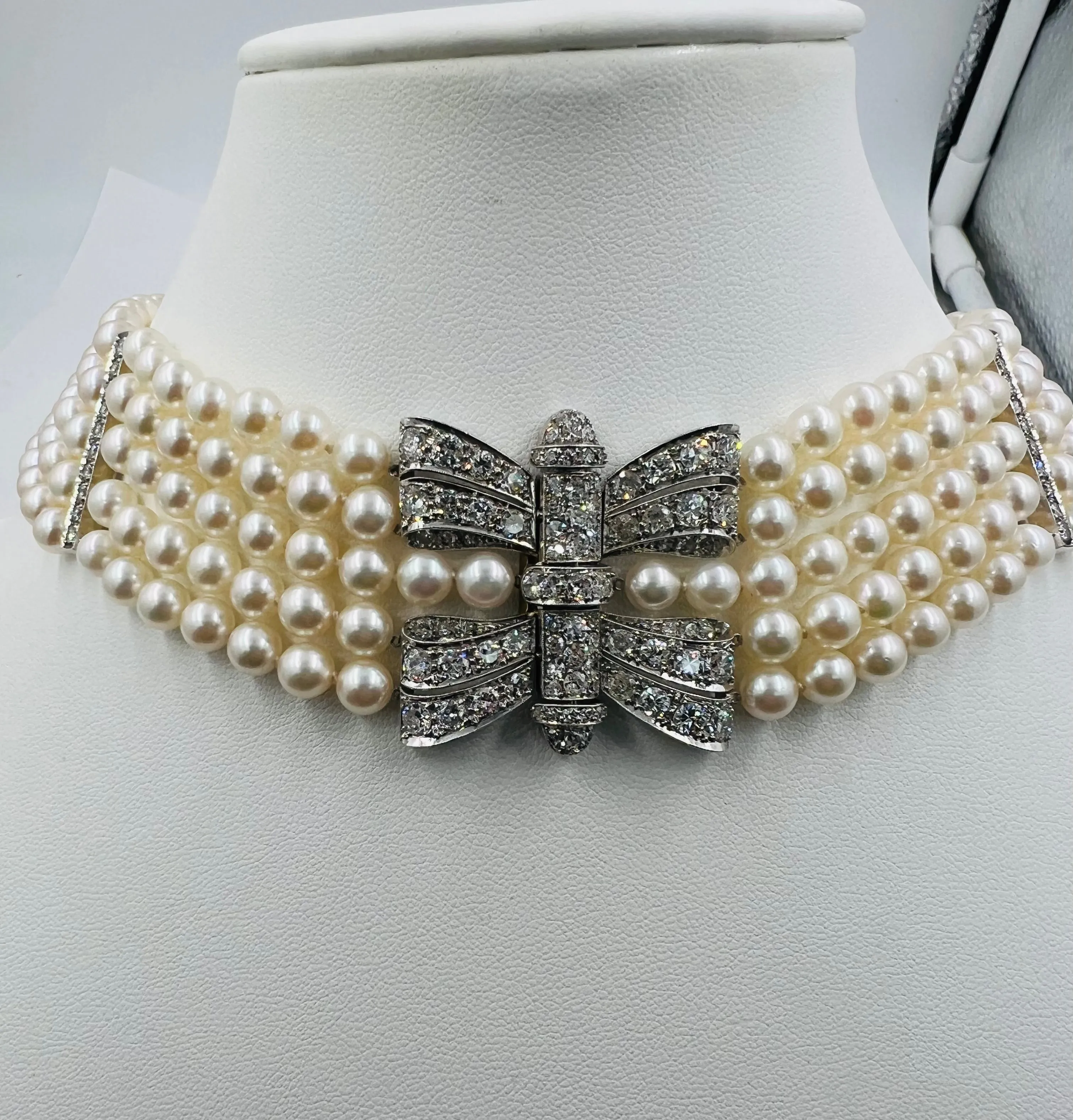 Art Deco Pearl Diamond Platinum Choker Collar Necklace