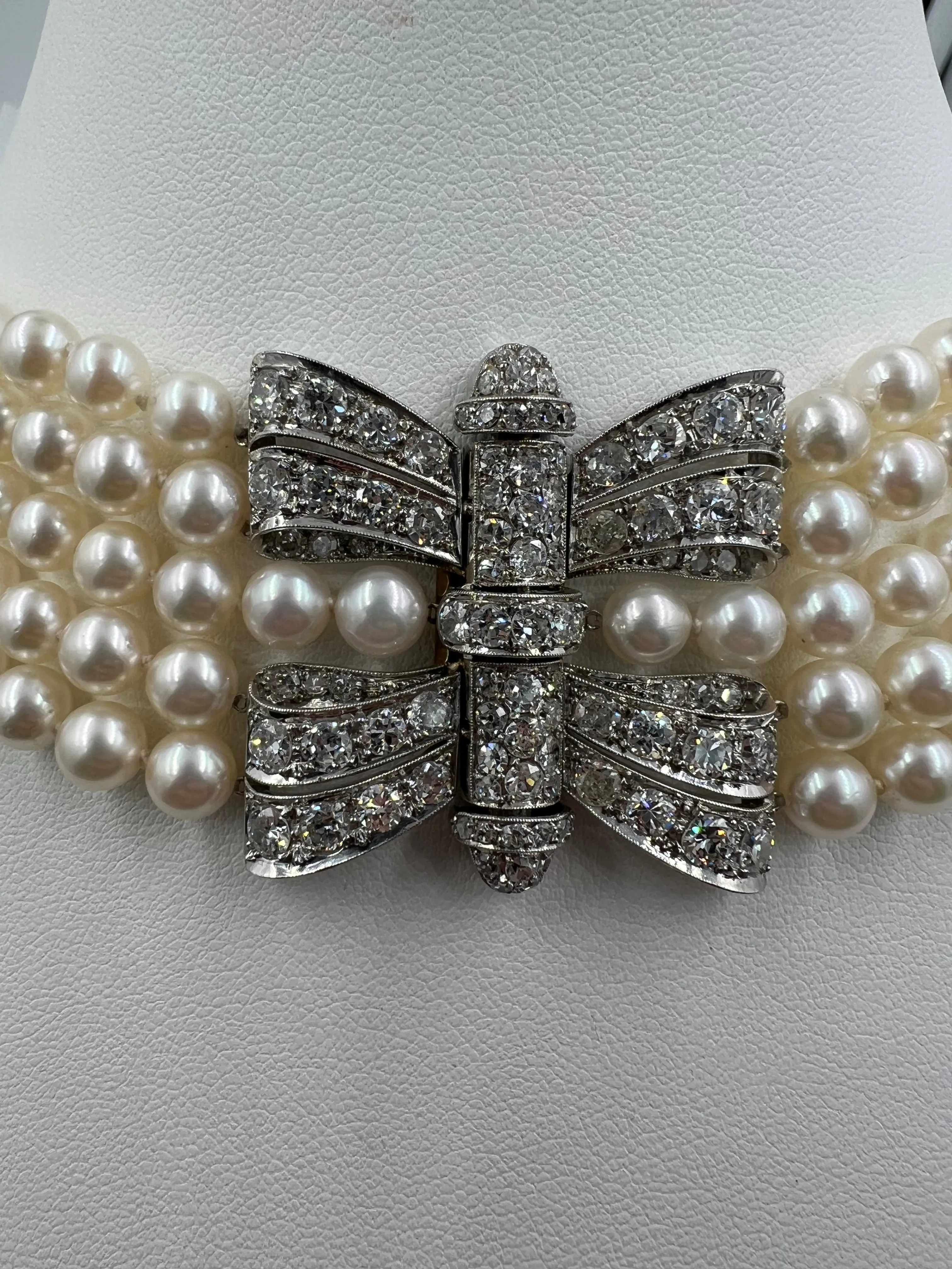 Art Deco Pearl Diamond Platinum Choker Collar Necklace