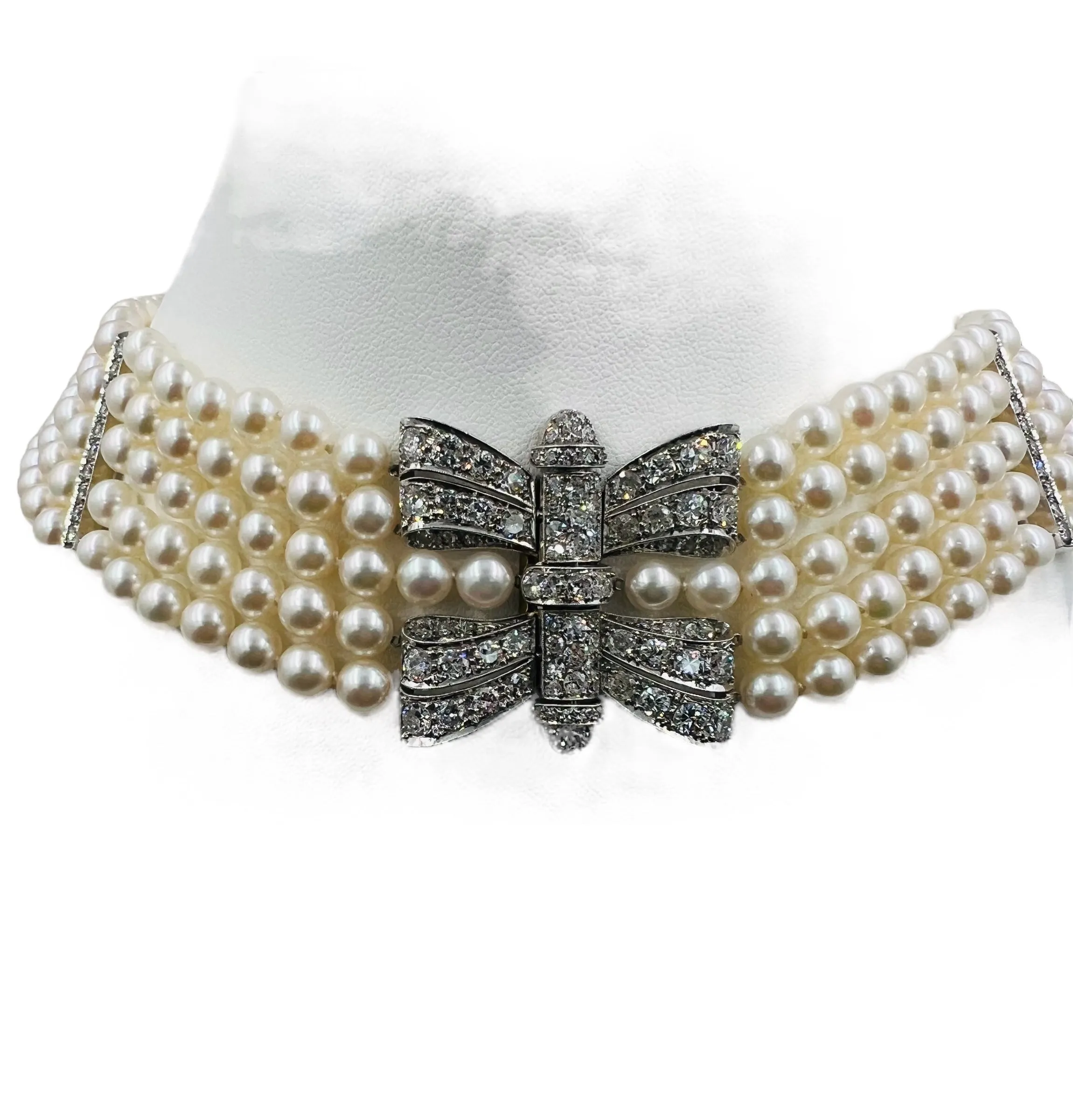 Art Deco Pearl Diamond Platinum Choker Collar Necklace